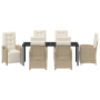Conjunto de Comedor de Jardín de 7 Piezas con Cojines Beige de