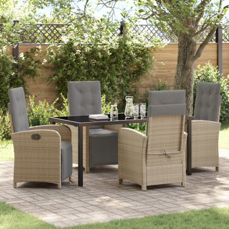 Juego de comedor de jardín de 5 piezas con cojines de ratán poliéster beige de , Sillas de jardín - Ref: Foro24-3380340, Prec...