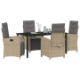 Juego de comedor de jardín de 5 piezas con cojines de ratán poliéster beige de , Sillas de jardín - Ref: Foro24-3380340, Prec...