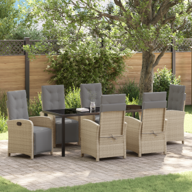 Conjunto de comedor de jardín de 7 piezas con cojines de ratán poliéster beige de , Sillas de jardín - Ref: Foro24-3380342, P...