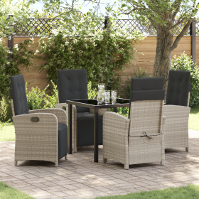 Juego de Comedor de Jardín de 5 Piezas con Cojines Gris Claro Ratán Sintético de , Sillas de jardín - Ref: Foro24-3380345, Pr...