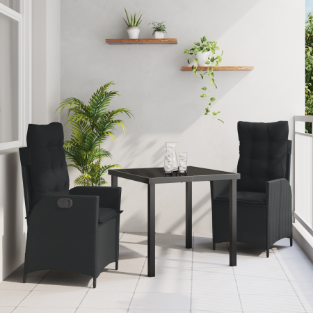 Set de Comedor de Jardín de 3 Piezas con Cojines Ratán Poliéster Negro | Foro24.es | Tu tienda online para hogar, jardín y más Foro24.es