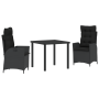 Set de Comedor de Jardín de 3 Piezas con Cojines Ratán Poliéster Negro | Foro24.es | Tu tienda online para hogar, jardín y más Foro24.es