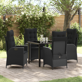 Set de Comedor de Jardín de 5 Piezas con Cojines - Poliratán Negro de , Sillas de jardín - Ref: Foro24-3380485, Precio: 510,55 €