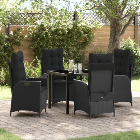 Set de Comedor de Jardín de 5 Piezas con Cojines - Poliratán Negro de , Sillas de jardín - Ref: Foro24-3380485, Precio: 510,55 €