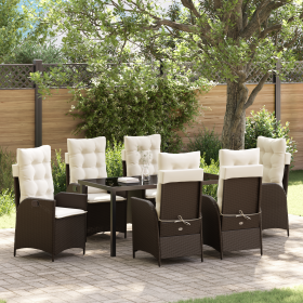 Juego de Comedor Jardín de 7 Piezas con Cojines Marrón Poliratán de , Sillas de jardín - Ref: Foro24-3380495, Precio: 810,53 €