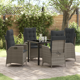 Set de Comedor de Jardín de 5 Piezas con Cojines Gris Poliratán