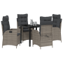 Set de Comedor de Jardín de 5 Piezas con Cojines Gris Poliratán | Foro24.es | Tu tienda online para hogar, jardín y más Foro24.es