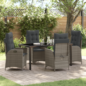 Set de Comedor de Jardín de 5 Piezas con Cojines Gris Ratán Poliéster de , Sillas de jardín - Ref: Foro24-3380501, Precio: 60...