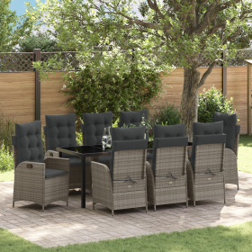 Set de Comedor de Jardín de 9 Piezas con Cojines Gris Poliratán de , Sillas de jardín - Ref: Foro24-3380504, Precio: 1,00 €, ...
