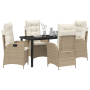 Set de Comedor de Jardín de 5 Piezas con Cojines Beige Poliratán de , Sillas de jardín - Ref: Foro24-3380507, Precio: 556,37 ...