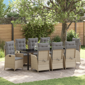Conjunto de Comedor de Jardín de 9 Piezas con Cojines Beige
