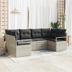 Conjunto de sofá de jardín 6 pcs Gris claro Poliratán