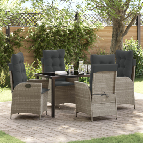 Set de Comedor de Jardín de 5 Piezas con Cojines Gris Claro Poliratán de , Sillas de jardín - Ref: Foro24-3380521, Precio: 53...