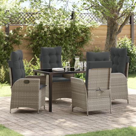 Set de Comedor de Jardín de 5 Piezas con Cojines Gris Claro Poliratán de , Sillas de jardín - Ref: Foro24-3380521, Precio: 53...