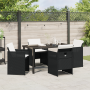 Juego de Comedor de Jardín de 5 Piezas con Cojines en Negro de