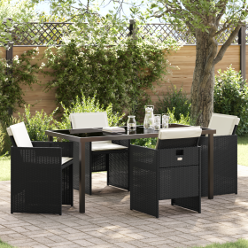 Juego de Comedor de Jardín de 5 Piezas con Cojines Negro de Ratán Poliéster de , Sillas de jardín - Ref: Foro24-3380591, Prec...