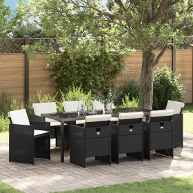 Conjunto de comedor de jardín de 9 piezas con cojines ratán