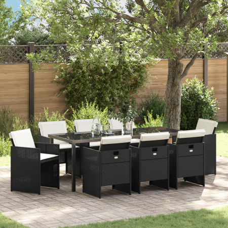 Conjunto de comedor de jardín de 9 piezas con cojines ratán