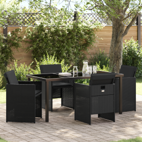 Set de Comedor de Jardín de 5 Piezas con Cojines Negro Poliratán