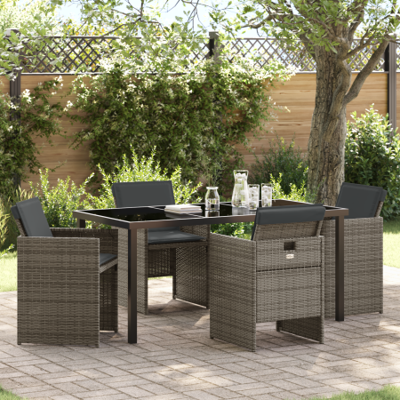 Conjunto de Comedor de Jardín de 5 Piezas con Cojines Ratán Poly Gris | Foro24.es | Tu tienda online para hogar, jardín y más Foro24.es