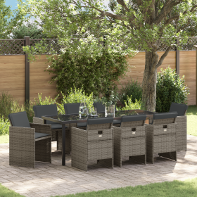 Juego de comedor de jardín de 9 piezas con cojines gris poliratán de , Sillas de jardín - Ref: Foro24-3380600, Precio: 468,80 €