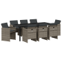 Juego de comedor de jardín de 9 piezas con cojines gris poliratán de , Sillas de jardín - Ref: Foro24-3380600, Precio: 468,80 €