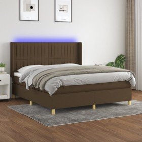 Cama box spring colchón luces LED tela marrón oscuro 180x200cm Cama box spring colchón luces LED tela marrón oscuro 180x200cm