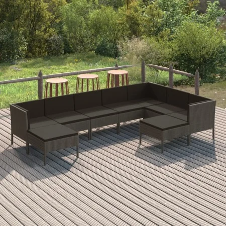 Set de muebles de jardín 9 pzas y cojines ratán sintético gris de vidaXL, Conjuntos de jardín - Ref: Foro24-3094434, Precio: ...