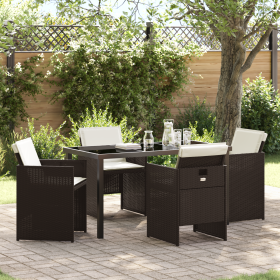 Set de Comedor de Jardín de 5 Piezas con Cojines de Poliratán Marrón de , Sillas de jardín - Ref: Foro24-3380602, Precio: 273...