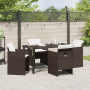 Set de Comedor de Jardín de 5 Piezas con Cojines de Poliratán Marrón de , Sillas de jardín - Ref: Foro24-3380602, Precio: 273...
