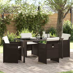 Juego de Comedor de Jardín de 5 Piezas con Cojines Marrón Ratán Sintético de , Sillas de jardín - Ref: Foro24-3380603, Precio...