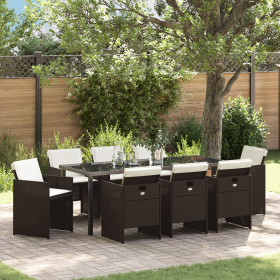 Juego de Comedor de Jardín de 9 Piezas con Cojines Ratán Marrón de , Sillas de jardín - Ref: Foro24-3380604, Precio: 469,43 €