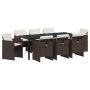 Juego de Comedor de Jardín de 9 Piezas con Cojines Ratán Marrón de , Sillas de jardín - Ref: Foro24-3380604, Precio: 469,43 €