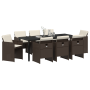 Juego de Comedor de Jardín de 9 Piezas con Cojines Ratán Marrón de , Sillas de jardín - Ref: Foro24-3380604, Precio: 469,43 €