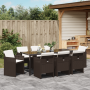 Juego de Comedor de Jardín de 9 Piezas con Cojines Ratán Marrón de , Sillas de jardín - Ref: Foro24-3380604, Precio: 469,43 €