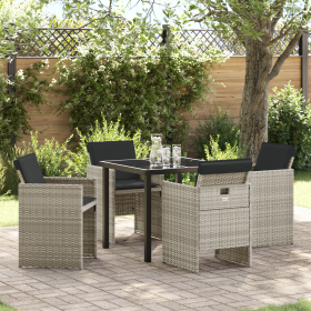 Juego de Comedor de Jardín de 5 Piezas con Cojines Gris Claro Ratán Sintético