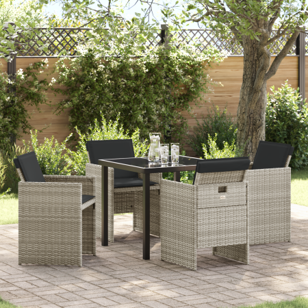 Juego de Comedor de Jardín de 5 Piezas con Cojines Gris Claro Ratán Sintético | Foro24.es | Tu tienda online para hogar, jardín y más Foro24.es
