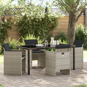 Set de Comedor de Jardín de 5 Piezas con Cojines Gris Claro Poliratán de , Sillas de jardín - Ref: Foro24-3380611, Precio: 28...