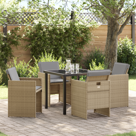 Conjunto de Comedor de Jardín de 5 Piezas con Cojines en Poliratán Beige | Foro24.es | Tu tienda online para hogar, jardín y más Foro24.es
