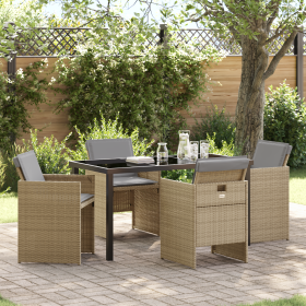 Conjunto de Comedor de Jardín de 5 Piezas con Cojines Beige Poliratán de , Sillas de jardín - Ref: Foro24-3380614, Precio: 27...