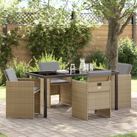 Juego de comedor de jardín de 5 piezas con cojines Beige Ratán Sintético de , Sillas de jardín - Ref: Foro24-3380615, Precio:...