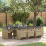 Juego de Comedor de Jardín de 9 Piezas con Cojines Beige Poliratán de , Sillas de jardín - Ref: Foro24-3380616, Precio: 463,0...