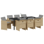 Juego de Comedor de Jardín de 9 Piezas con Cojines Beige Poliratán de , Sillas de jardín - Ref: Foro24-3380616, Precio: 463,0...