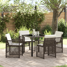 Conjunto de Comedor Jardín de 5 Piezas con Cojines Marrón Ratán Sintético