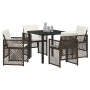 Conjunto de Comedor Jardín de 5 Piezas con Cojines Marrón Ratán Sintético | Foro24.es | Tu tienda online para hogar, jardín y más Foro24.es