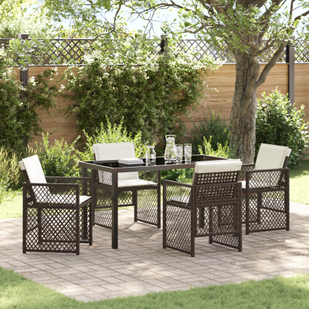 Juego de Comedor de Jardín de 5 Piezas con Cojines de Mimbre Sintético Marrón | Foro24.es | Tu tienda online para hogar, jardín y más Foro24.es