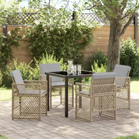 Conjunto de Comedor de Jardín  de 5 Piezas con Cojines Beige de Ratán Poliéster | Foro24.es | Tu tienda online para hogar, jardín y más Foro24.es