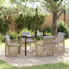 Juego de Comedor de Jardín de 5 Piezas con Cojines Beige Ratán Poliéster de , Mesas de jardín - Ref: Foro24-3380642, Precio: ...