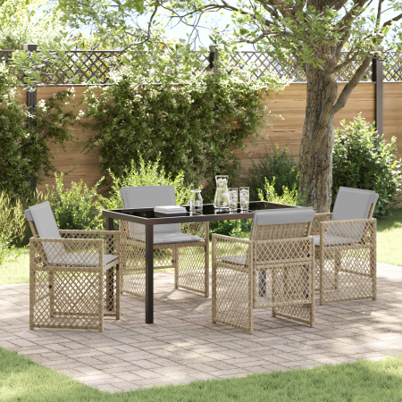 Juego de Comedor de Jardín de 5 Piezas con Cojines Beige Ratán Poliéster | Foro24.es | Tu tienda online para hogar, jardín y más Foro24.es